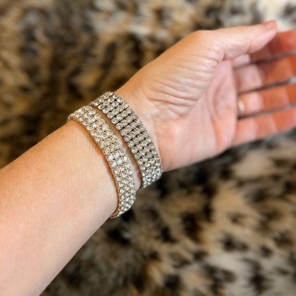 Crystal Pave Stretch Bracelet - Silver Rhinestone Bracelet - Picture 3 of 3